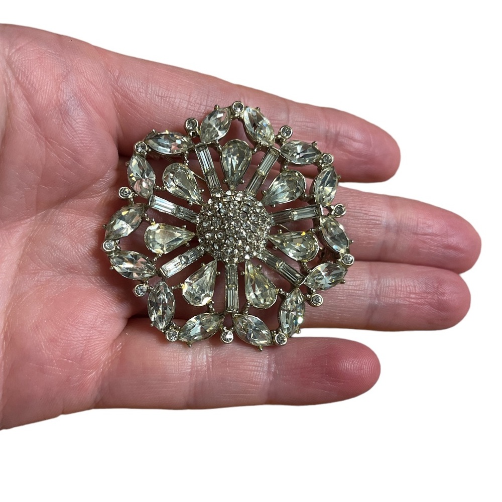 Vintage Clear Rhinestone Floral Brooch
